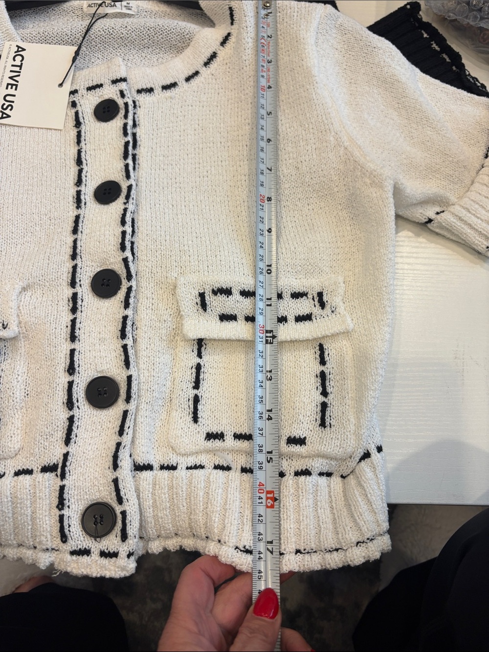 NWT ShopEvelynne White Short-Sleeve Cardigan with Black Trim M - Picture 9 of 11